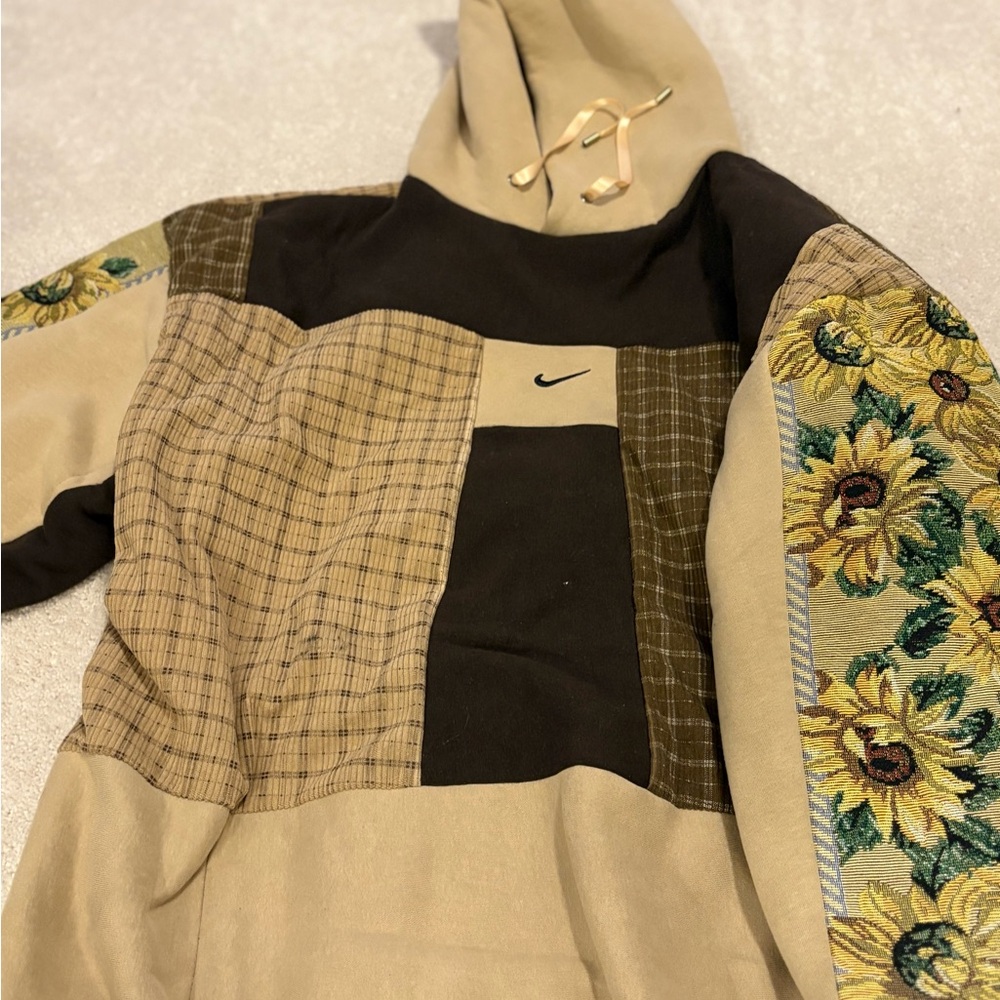 Nike Sunflower Patchwork Hoodie in Black and Tan - Picture 1 of 1